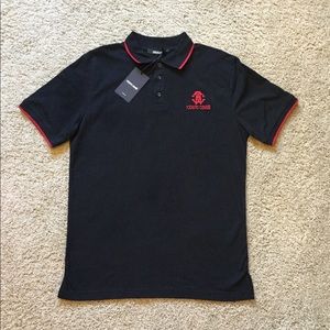NEW Roberto Cavalli Black Logo Polo Shirt